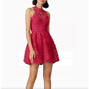 Saylor Hot Pink Lace Backless Mini Bubble Skirt Dress, M Pockets!